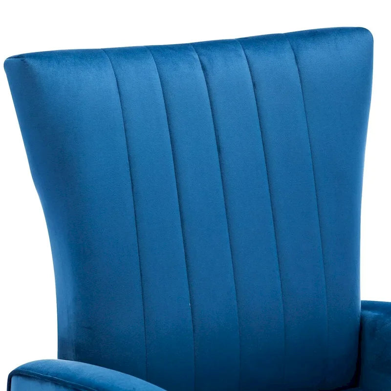 Fauteuil d'appoint dossier haut en velours avec pieds en métal doré, gris / rose / bleu, 1 personne