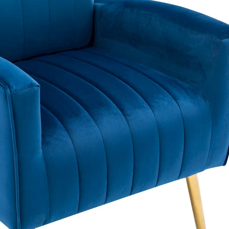 Fauteuil d'appoint dossier haut en velours avec pieds en métal doré, gris / rose / bleu, 1 personne