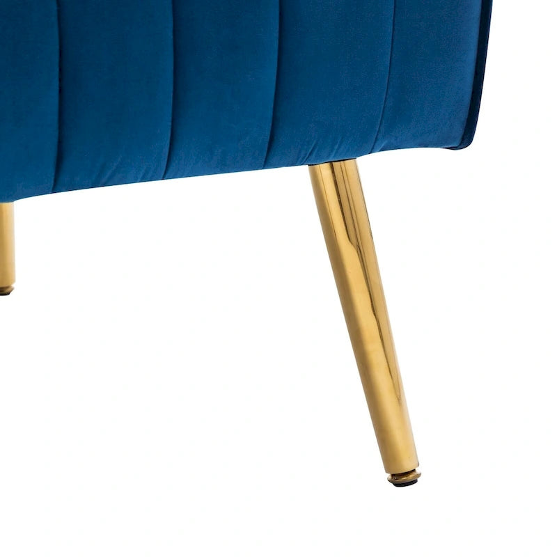 Fauteuil d'appoint dossier haut en velours avec pieds en métal doré, gris / rose / bleu, 1 personne