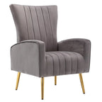 Fauteuil d'appoint dossier haut en velours avec pieds en métal doré, gris / rose / bleu, 1 personne