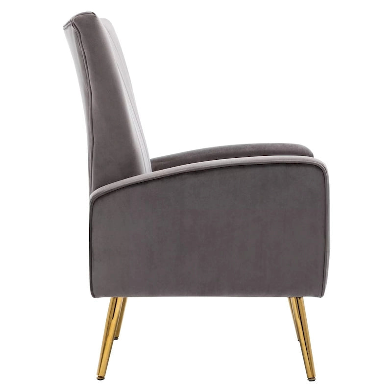 Fauteuil d'appoint dossier haut en velours avec pieds en métal doré, gris / rose / bleu, 1 personne