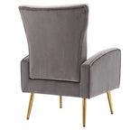 Fauteuil d'appoint dossier haut en velours avec pieds en métal doré, gris / rose / bleu, 1 personne