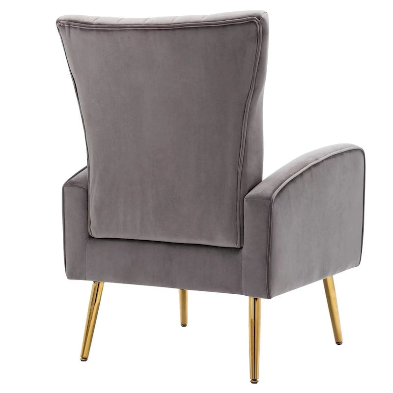 Fauteuil d'appoint dossier haut en velours avec pieds en métal doré, gris / rose / bleu, 1 personne