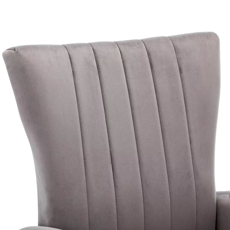 Fauteuil d'appoint dossier haut en velours avec pieds en métal doré, gris / rose / bleu, 1 personne