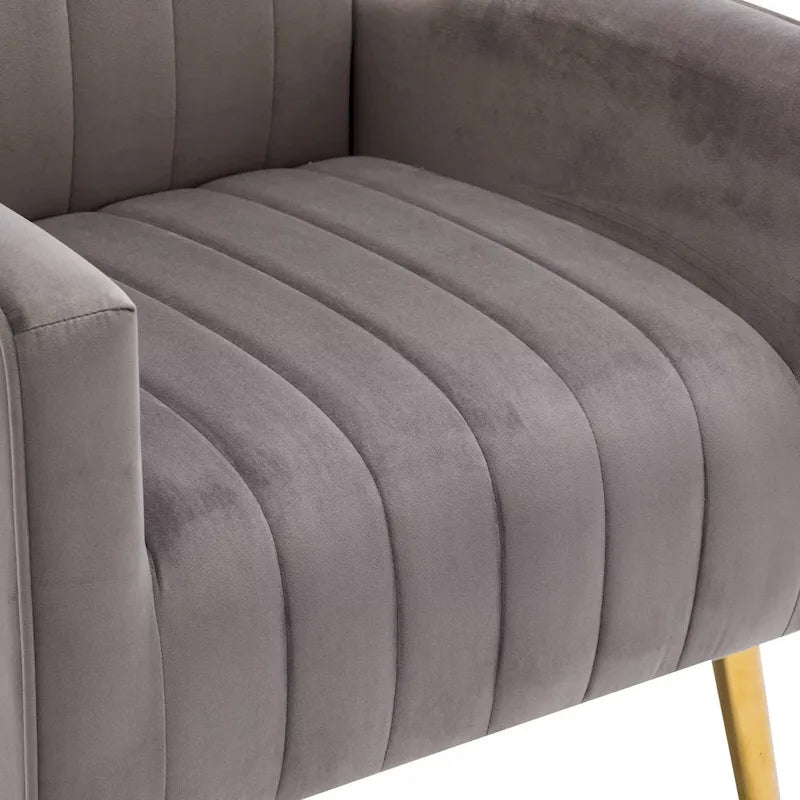 Fauteuil d'appoint dossier haut en velours avec pieds en métal doré, gris / rose / bleu, 1 personne