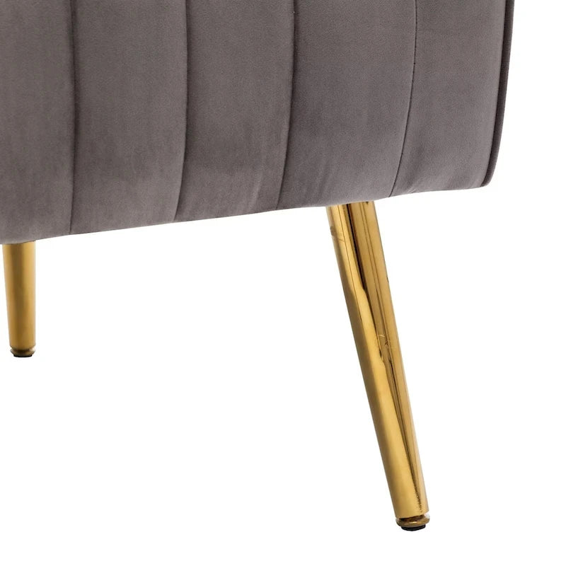 Fauteuil d'appoint dossier haut en velours avec pieds en métal doré, gris / rose / bleu, 1 personne