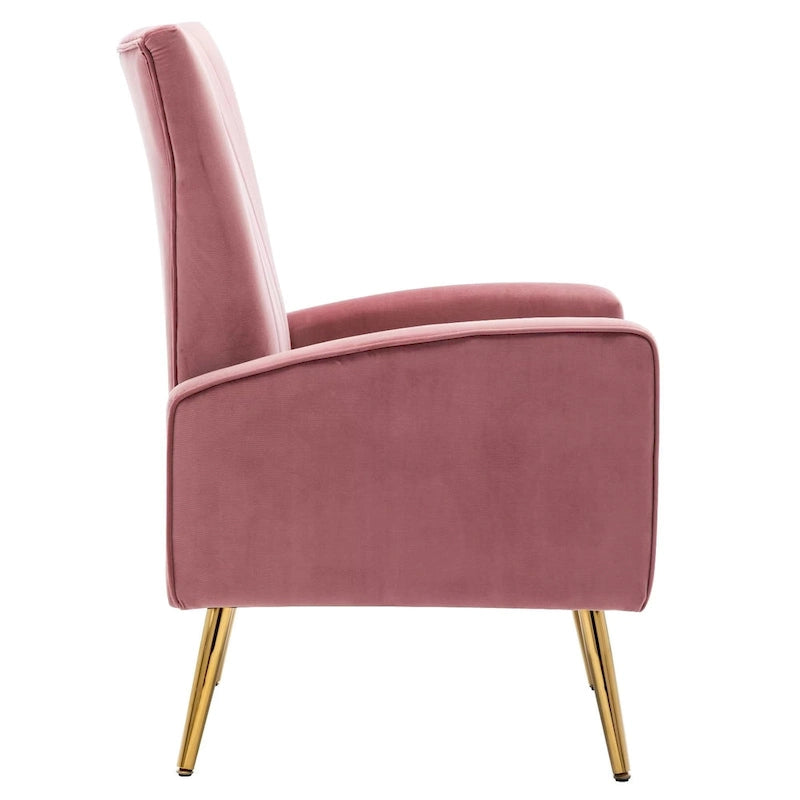 Fauteuil d'appoint dossier haut en velours avec pieds en métal doré, gris / rose / bleu, 1 personne
