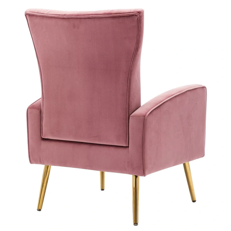 Fauteuil d'appoint dossier haut en velours avec pieds en métal doré, gris / rose / bleu, 1 personne