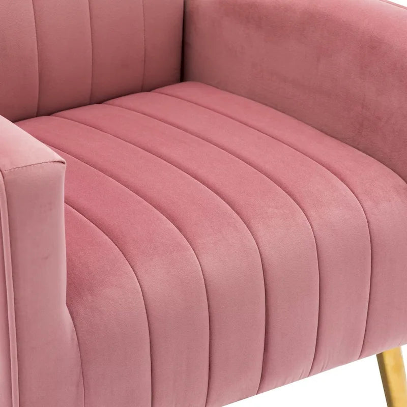 Fauteuil d'appoint dossier haut en velours avec pieds en métal doré, gris / rose / bleu, 1 personne