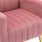 Fauteuil d'appoint dossier haut en velours avec pieds en métal doré, gris / rose / bleu, 1 personne