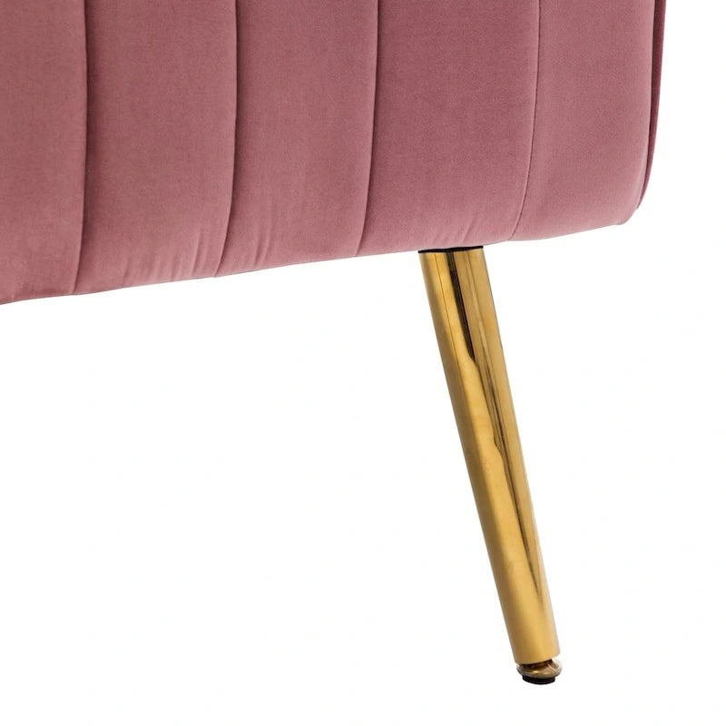 Fauteuil d'appoint dossier haut en velours avec pieds en métal doré, gris / rose / bleu, 1 personne