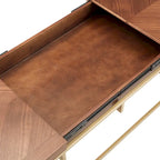 Table carrée en placage de noyer avec piètement en métal doré, naturel/doré, moderne du milieu du siècle, gigogne/d'appoint/basse