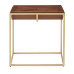 Table carrée en placage de noyer avec piètement en métal doré, naturel/doré, moderne du milieu du siècle, gigogne/d'appoint/basse