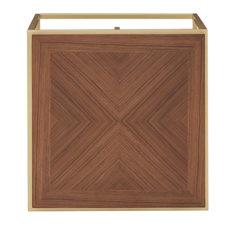Table carrée en placage de noyer avec piètement en métal doré, naturel/doré, moderne du milieu du siècle, gigogne/d'appoint/basse