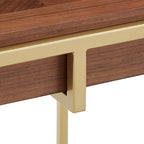 Table carrée en placage de noyer avec piètement en métal doré, naturel/doré, moderne du milieu du siècle, gigogne/d'appoint/basse