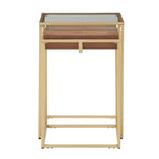 Table carrée en placage de noyer avec piètement en métal doré, naturel/doré, moderne du milieu du siècle, gigogne/d'appoint/basse