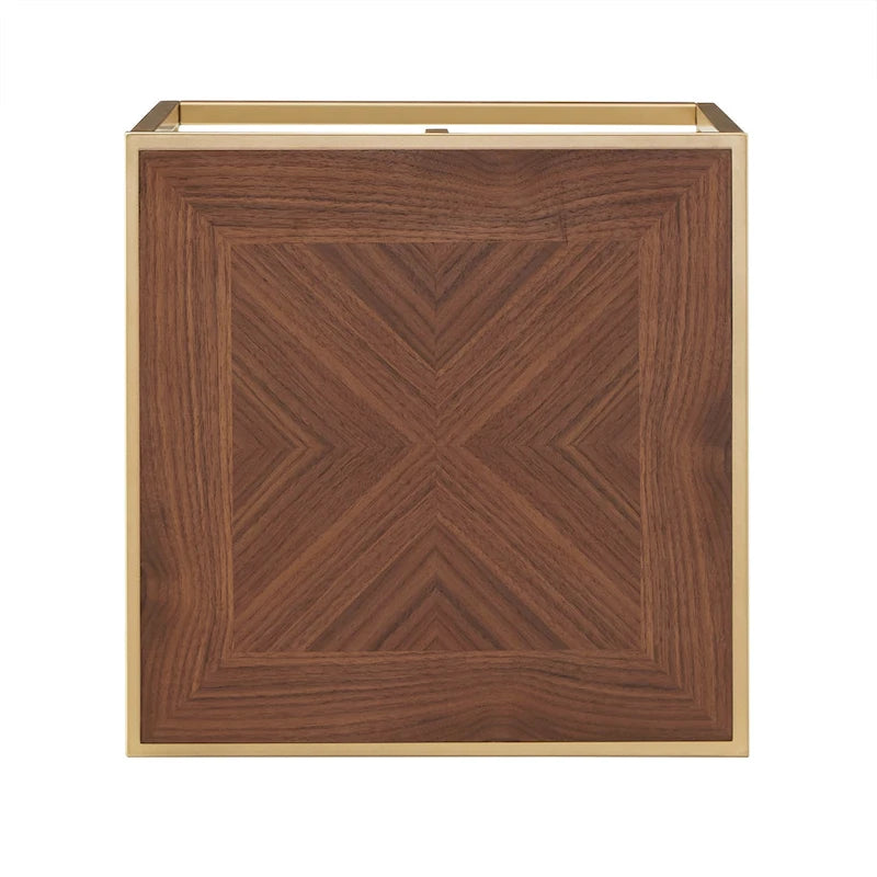 Table carrée en placage de noyer avec piètement en métal doré, naturel/doré, moderne du milieu du siècle, gigogne/d'appoint/basse
