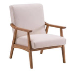 Fauteuil d'appoint en tissu avec cadre en bois massif, beige, assise à ressorts, 1 personne