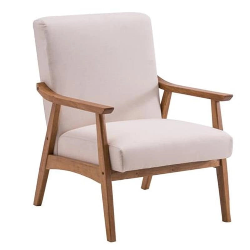 Fauteuil d'appoint en tissu avec cadre en bois massif, beige, assise à ressorts, 1 personne