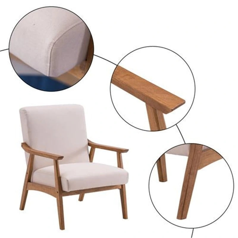 Fauteuil d'appoint en tissu avec cadre en bois massif, beige, assise à ressorts, 1 personne