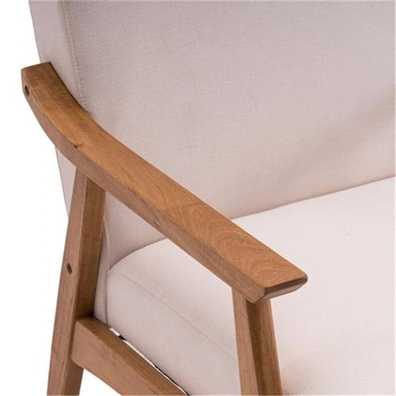 Fauteuil d'appoint en tissu avec cadre en bois massif, beige, assise à ressorts, 1 personne