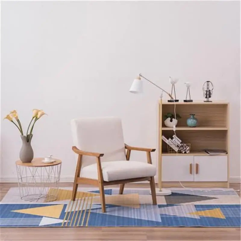Fauteuil d'appoint en tissu avec cadre en bois massif, beige, assise à ressorts, 1 personne