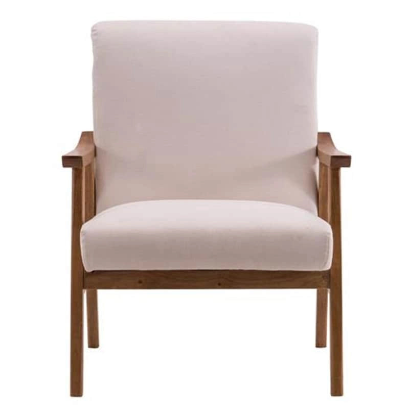 Fauteuil d'appoint en tissu avec cadre en bois massif, beige, assise à ressorts, 1 personne