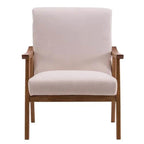 Fauteuil d'appoint en tissu avec cadre en bois massif, beige, assise à ressorts, 1 personne