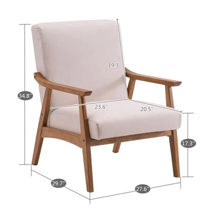 Fauteuil d'appoint en tissu avec cadre en bois massif, beige, assise à ressorts, 1 personne