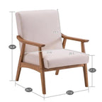 Fauteuil d'appoint en tissu avec cadre en bois massif, beige, assise à ressorts, 1 personne