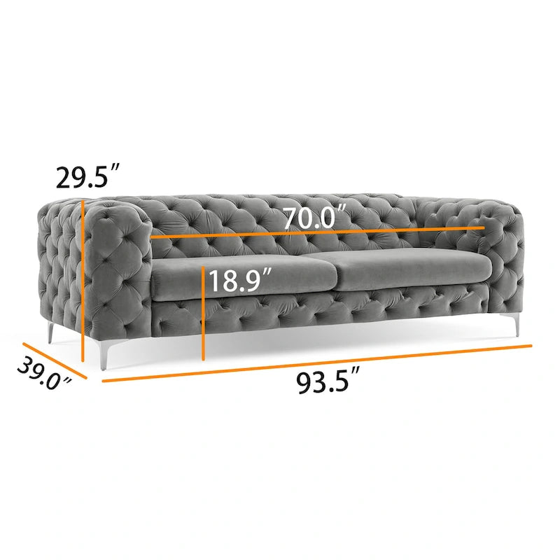 Canapé Chesterfield en velours touffeté, bleu marine / sarcelle / bleu français / gris, 3 places