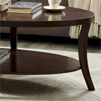 Table d'appoint ronde en bois dur / Table basse avec étagère inférieure, Espresso, Style classique