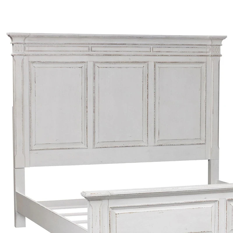 Tête de lit King Panel avec moulures et panneaux surélevés, blanc antique, style traditionnel, King