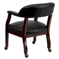 Chaise de conférence avec garniture cloutée et roulettes, vinyle noir / bleu marine / rouge bœuf, style traditionnel, 1 personne