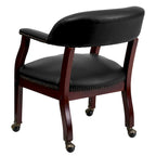 Chaise de conférence avec garniture cloutée et roulettes, vinyle noir / bleu marine / rouge bœuf, style traditionnel, 1 personne