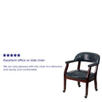 Chaise de conférence avec garniture cloutée et roulettes, vinyle noir / bleu marine / rouge bœuf, style traditionnel, 1 personne