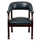 Chaise de conférence avec garniture cloutée et roulettes, vinyle noir / bleu marine / rouge bœuf, style traditionnel, 1 personne