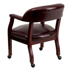 Chaise de conférence avec garniture cloutée et roulettes, vinyle noir / bleu marine / rouge bœuf, style traditionnel, 1 personne