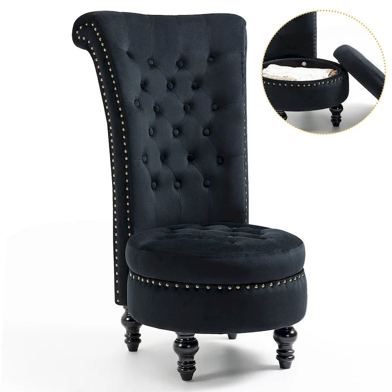 Fauteuil d'appoint en velours à dossier haut avec rangement, blanc / noir / bleu / gris, sans accoudoirs, 1 personne