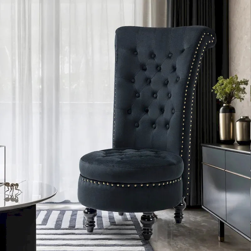 Fauteuil d'appoint en velours à dossier haut avec rangement, blanc / noir / bleu / gris, sans accoudoirs, 1 personne