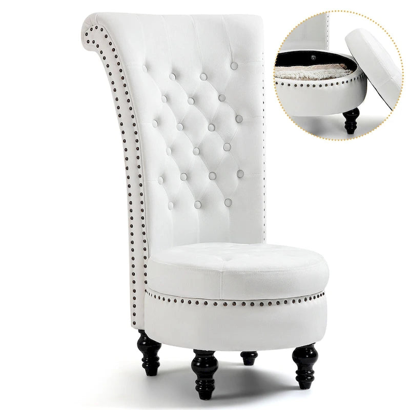 Fauteuil d'appoint en velours à dossier haut avec rangement, blanc / noir / bleu / gris, sans accoudoirs, 1 personne