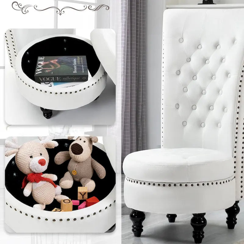 Fauteuil d'appoint en velours à dossier haut avec rangement, blanc / noir / bleu / gris, sans accoudoirs, 1 personne