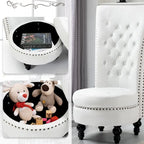 Fauteuil d'appoint en velours à dossier haut avec rangement, blanc / noir / bleu / gris, sans accoudoirs, 1 personne