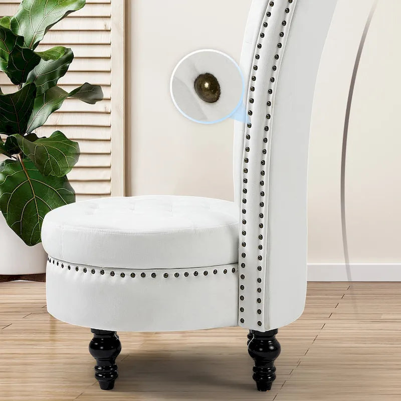 Fauteuil d'appoint en velours à dossier haut avec rangement, blanc / noir / bleu / gris, sans accoudoirs, 1 personne
