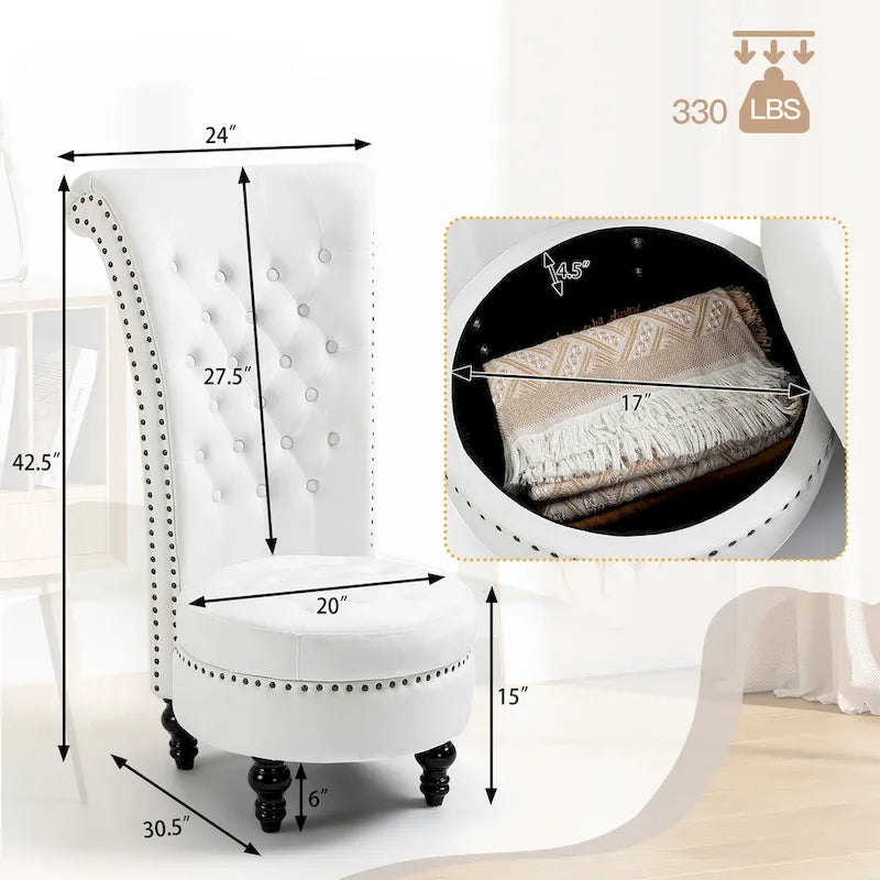 Fauteuil d'appoint en velours à dossier haut avec rangement, blanc / noir / bleu / gris, sans accoudoirs, 1 personne
