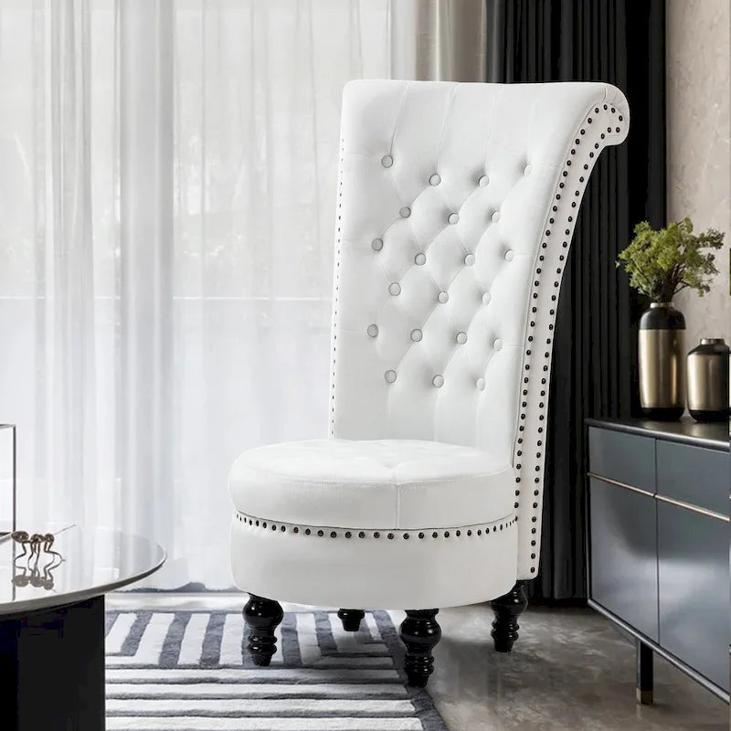 Fauteuil d'appoint en velours à dossier haut avec rangement, blanc / noir / bleu / gris, sans accoudoirs, 1 personne