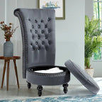 Fauteuil d'appoint en velours à dossier haut avec rangement, blanc / noir / bleu / gris, sans accoudoirs, 1 personne