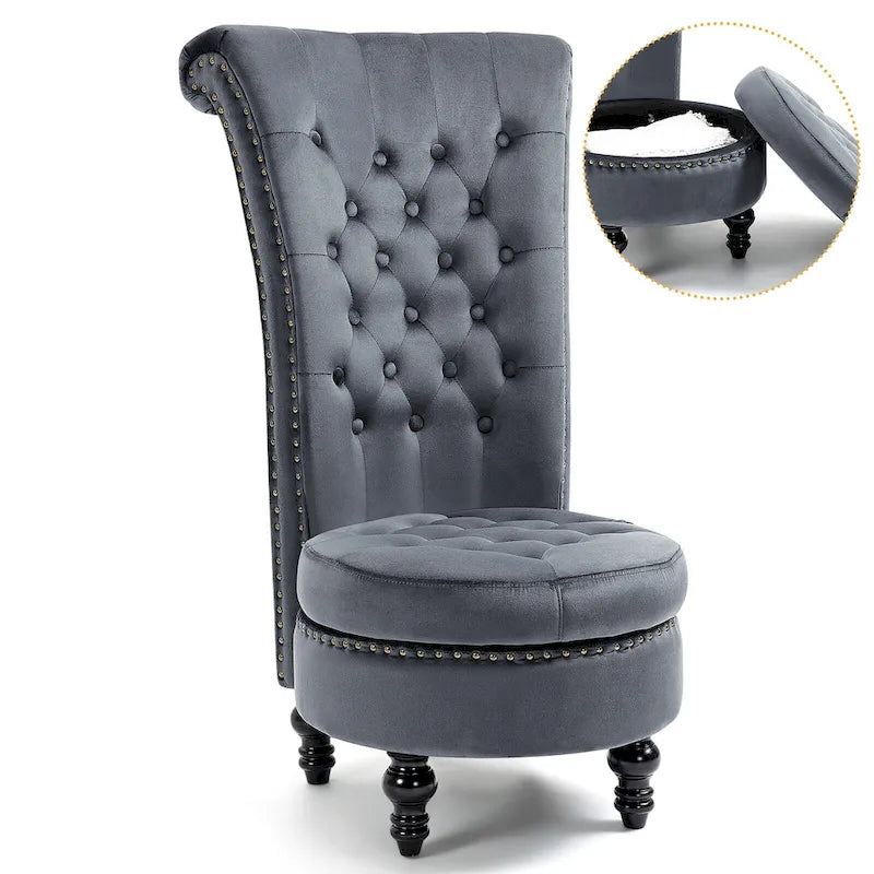 Fauteuil d'appoint en velours à dossier haut avec rangement, blanc / noir / bleu / gris, sans accoudoirs, 1 personne