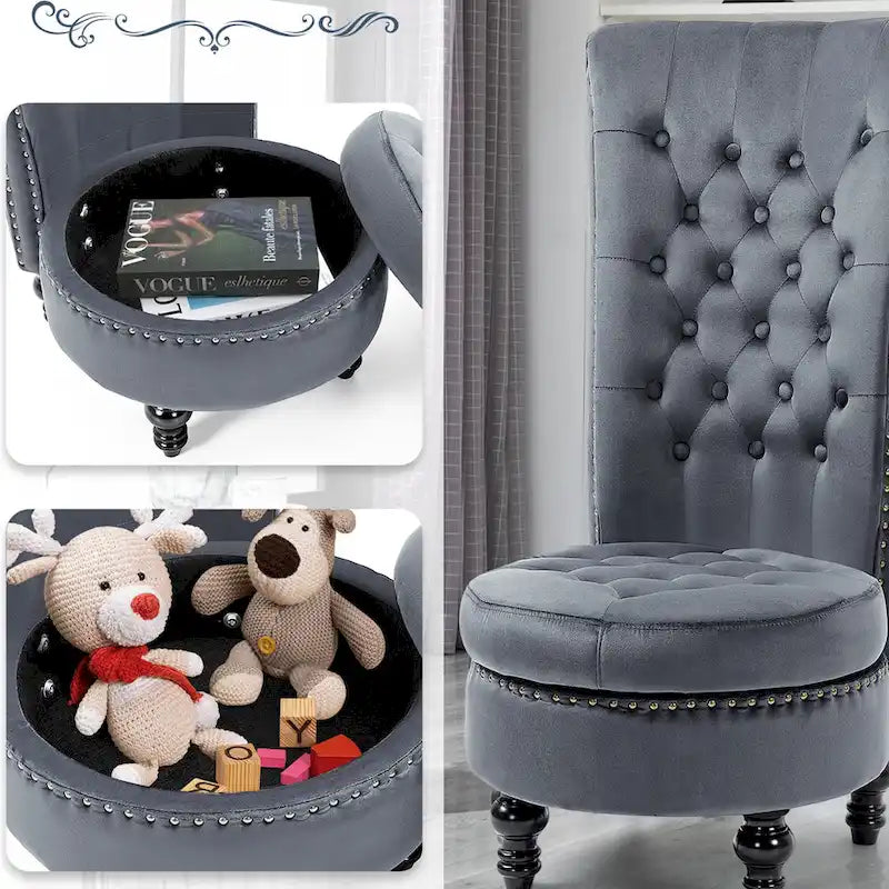 Fauteuil d'appoint en velours à dossier haut avec rangement, blanc / noir / bleu / gris, sans accoudoirs, 1 personne