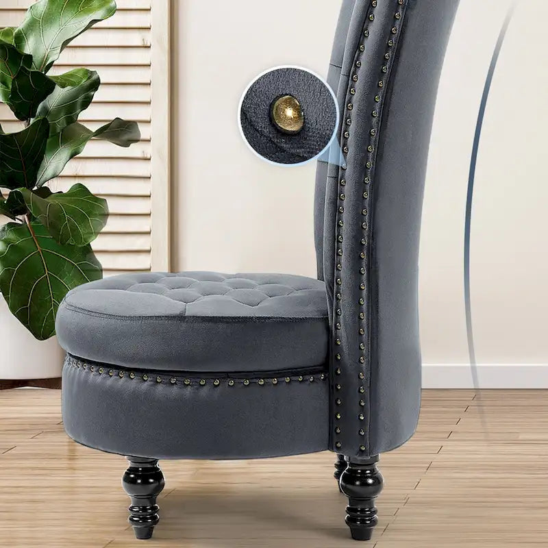 Fauteuil d'appoint en velours à dossier haut avec rangement, blanc / noir / bleu / gris, sans accoudoirs, 1 personne